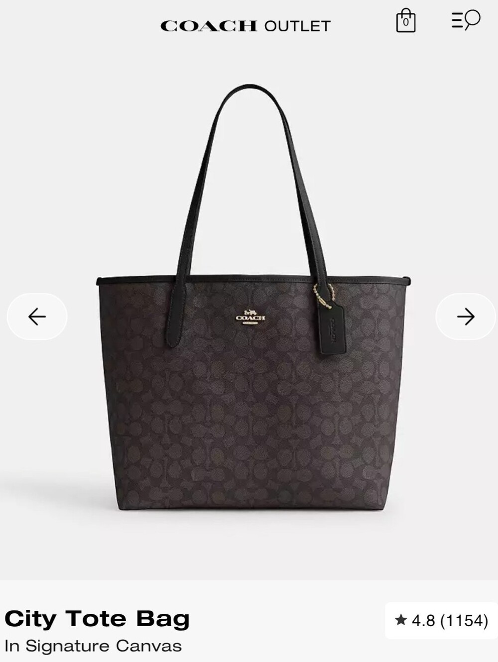 Coach Outlet City Tote Dark Brown/Black Signature Canvas - Picture 13 of 13